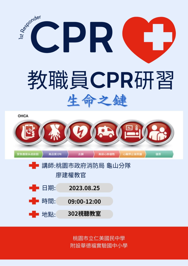112學年度教職員CPR(AED)訓練研習，擬112/08/25(五)09:00-12:00，敬請撥冗出席