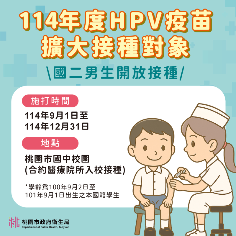 114年HPV疫苗接種服務計畫之公費對象說明 (擴大接種對象:國二男生)